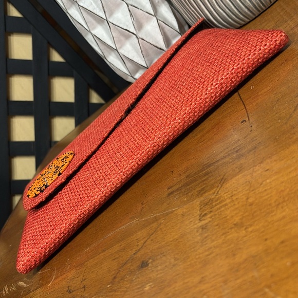 Handmade Clutch Orange and Black Textured Clutch with Asymmetrical Flap - Picture 6 of 10